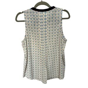 41 Hawthorn Womens Geometric Floral Print Sleeveless Blouse Blue Yellow Medium